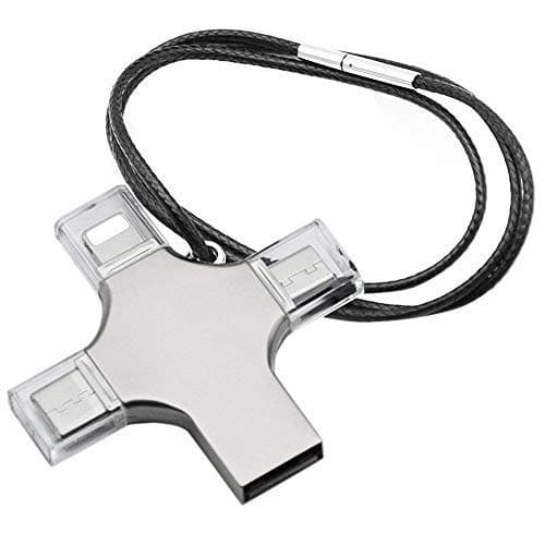 4-in-1 USB Flash Drive 16GB USB Memory Stick, Elekmall Compatible with Apple iPhone iPad iOS Android Tablet iMac PC External Storage with iOS USB Type C Ports Connector (16gb Necklace)