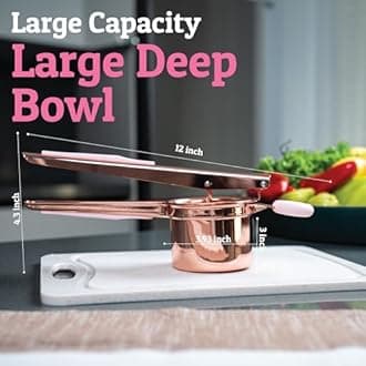 PriorityChef Large 15oz Potato Ricer, Heavy Duty Stainless Steel Potato Masher and Ricer Kitchen Tool, Press and Mash Kitchen Gadget For Perfect Mashed Potatoes - Everytime, Rosegold and Pink