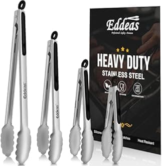 Grill Tongs - BBQ Tongs Heat Resistant 600 Degrees, Heavy Duty Metal, Perfect for Cooking, Grilling, Set of 4, 7",9",12" & 14 inch Black