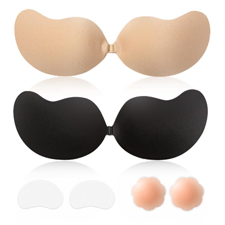 Sticky Bra Backless Adhesive Strapless Invisible Push Up Stick on Bras for Women Dresses 2 Pair Reusable Cover