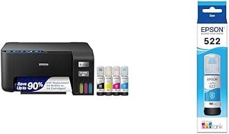 EcoTank ET-2400 Wireless Color All-in-One Cartridge-Free Supertank Printer & 522 EcoTank Ink Ultra-High Capacity Bottle Cyan (T522220-S) for ET-2720