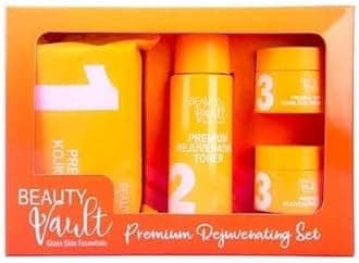 Beauty Vault Premium Rejuvenating Set – Complete Skincare Kit with Kojic Soap, Toner, Day Cream & Night Cream – For Clear, Bright, Smooth Glass Skin – Authentic Formula