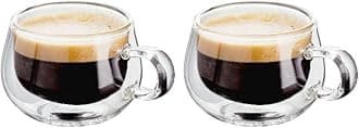 Judge Double Walled Glass Coffee Cups, Set of 2 Espresso Glasses, 75 ml Each, Handmade Insulated Borosilicate Glass
