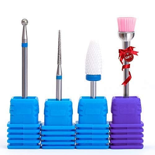 Cuticle Clean Nail Drill Bits set with Medium Ceramic Nail Bits for Nail Drill Gel False Nail Remove 4 pieces Drill Bits Kit with Gift Brush- NATPLUS