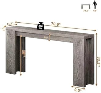 70.9 Inch Extra Long Console Table, Farmhouse Entryway Table with Thickened Base, Wood Sofa Table Behind Couch Table, Narrow Entry Way Accent Table for Living Room, Hallway, Entrance, Foyer, Grey