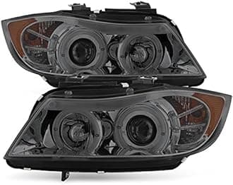 AKKON - For 06-08 BMW E90 3-Series 4Doors Sedan Wagon Smoked Halogen Type Halo Ring LED Eye Lid Projector Headlights