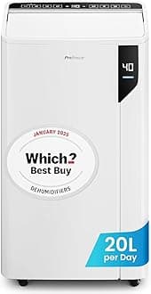 Pro Breeze Dehumidifier 20 L. Anti-humidity and mould. Removable tank and continuous drainage, 5 modes, 24 hour timer, touch screen, humidity sensor, clothes dryer (35 m²)