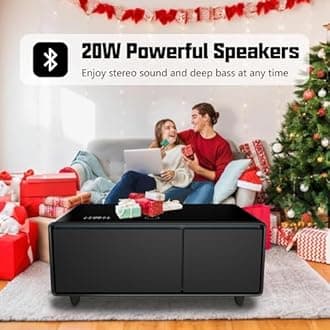 LIVTAB Smart Coffee Table, Living Room Table with Built in Fridge, 23" D x 41.5" W x 18.1" H, Smart Table with 10W Wireless Charging, USB Chargers and 110V Outlet