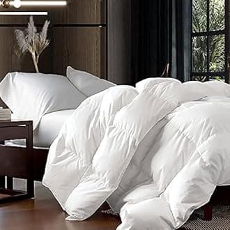 Luxurious Queen Size Goose Down Fiber Waterfowl Feather Fiber Comforter Duvet, 48 oz. Fill Weight, Baffle Box Design, White Solid