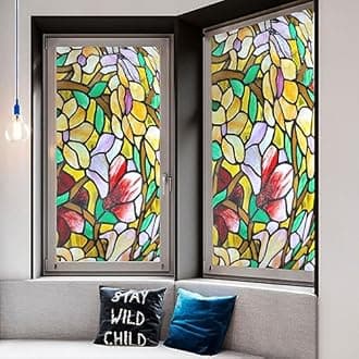 Stained Glass-Church Style Decorative Privacy Window Film Glue Free Static Cling Decals Heat Control Glass Sticker for Home Office W31.5 x H72.8(80x185cm)