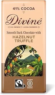 Divine Dark Chocolate with Hazelnut Truffle 90g Bar – Fairtrade Dark Chocolate – Smooth Hazelnut Truffle Filling – Ethical Premium Chocolate