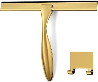 HIWARE All-Purpose Shower Squeegee for Shower Doors, Bathroom, Window and Car Glass - Brass, Stainless Steel, 12 Inches