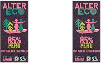Alter Eco 85% Peru Dark Chocolate Bar, Vegan Chocolate & Organic Chocolate, Luxury Fairtrade Chocolate, Single Low Sugar Chocolate Bar, Eco Conscious Vegetarian Chocolate, GMO Free - 1 x 100g