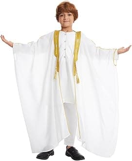 FYMNSI Open Front Kaftan for Boys Muslim Kids Abaya Islamic Prayer Clothes Embroidered Long Sleeve Cardigan Dress Chiffon Robe
