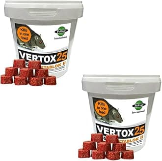 Rat Poisoning Blocks Mouse Bait Blocks Single Feed Rodent Killer Block Max Strength Fast Acting All Weather Bait Block 2 Tubs (VERTOX OKTABLOK ll- 300g).