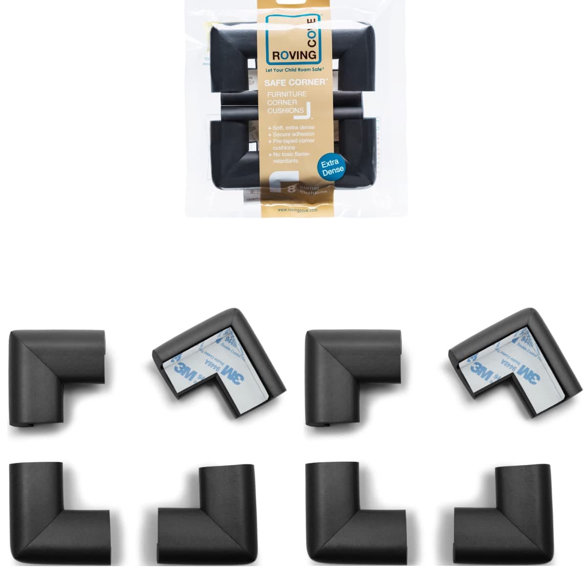 HeftyFit Corner Protector for Baby (8 Large Corners), Heavy-Duty Soft Rubber Foam Furniture Corner Bumper Guards, 3M Adhesive Pre-Taped, Onyx Black