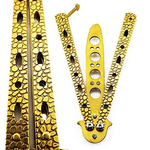 Fire-Stone Grain, Tactical Knife Trainning Practice No Edge Dull Blade Knife, Gold Titanium