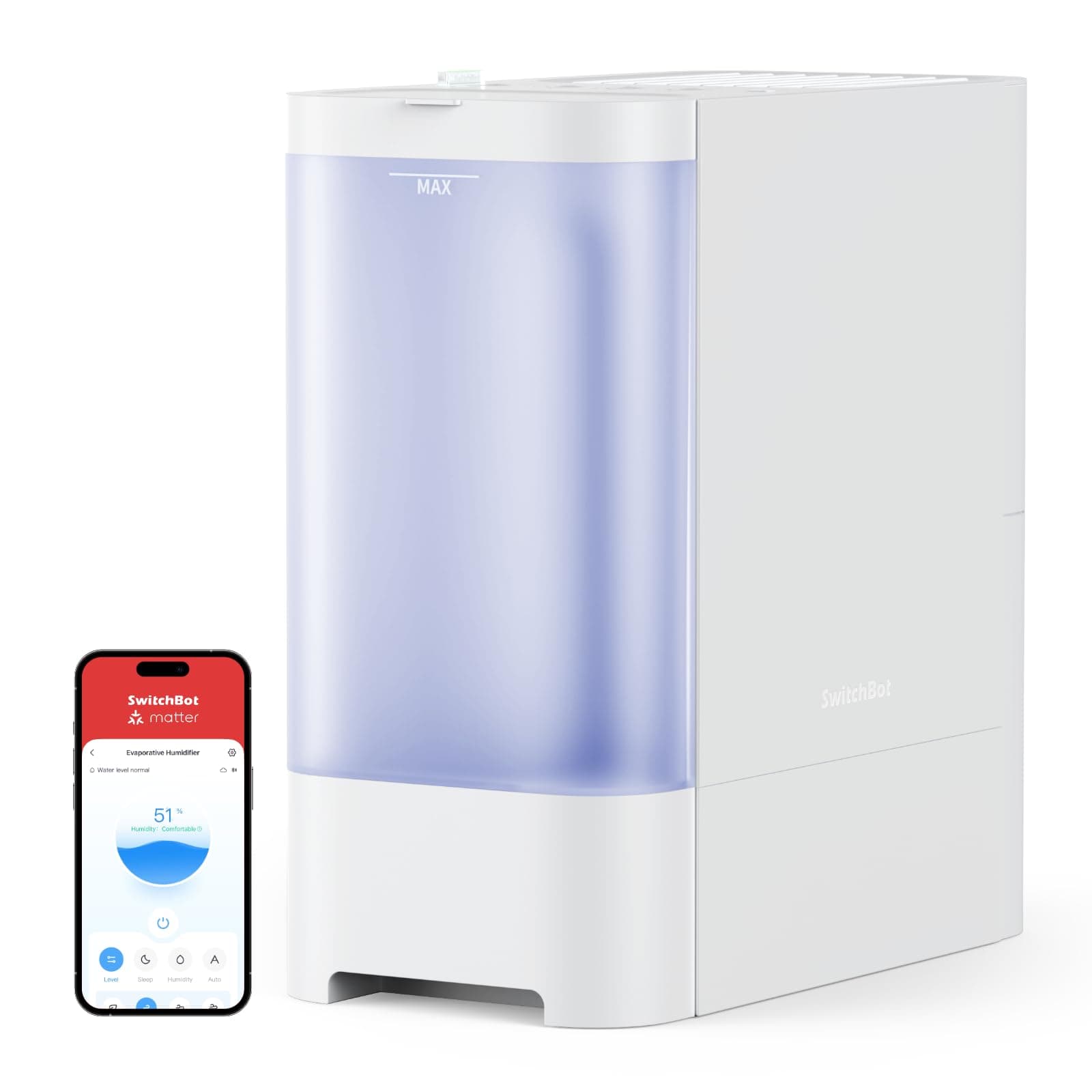 SwitchBot Evaporative Humidifier 4.5L, Auto-Refill with S10, 750ml/h, No Mist, No White Dust, Tap Water Fillable, Top Fill, Washable Filter, for Baby, Nursery, Plants, Work with Matter, HomeKit, Alexa