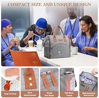 LOKASS Nurse Lunch Bag for Women, Embroidered Lunch Box with Special Nursing Design, Insulated Lunch Tote Ideal for Nurse Gifts, Neutral Grey