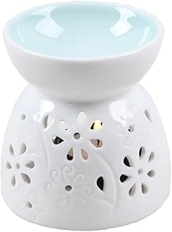 ToiM ToiM Vase Shaped Milk White Ceramic Hollowing Floral Aroma Lamp Candle Warmers Fragrance Warmer Oil Diffuser Essential Oil Lamp Aromatherapy Furnace Ceramic Incense Burner Wax Melt Warmer (Blue)
