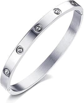 18K Gold Plated Stainless Steel Openable Crystal Bracelet | Cuff Bangle | Friendship Couple Wedding Gifts for Mother Sister Wife Girlfriend | Anti Tarnish Jewellery