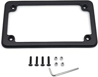 Motorcycle License Plate Frames, Flat Bracket Tag Holder 7 Inches x 4 Inches, Universal Chrome License Plate Frame Exterior Accessories,Black
