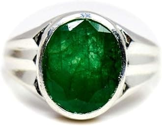 Genuine Emerald Silver Ring for Men 6 Carat Oval Shape Birthstone Size 5,6,7,8,9,10,11,12,13