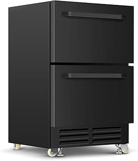 24 Inch Under Counter Dual Drawer Beverage Fridge, Weather Proof Outdoor Beverage Refrigerator for Patio, Stainless Steel Built-in Beverage Cooler for Home & Commercial Use, Black