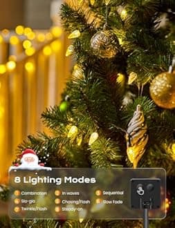 Brightown Solar Operated C6 Strawberry String Lights, 39ft 100 LEDs Warm White LED Christmas Fairy Lights, Solar Christmas Lights Outdoor, Christmas Decorations for Christmas Tree, Garden Decor