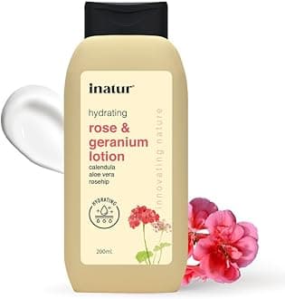 inatur Rose & Geranium Lotion - Natural Lightweight Moisturizing Lotion | For Dry Skin | Suitable for All Skin Types | For Body & Face | 200ml