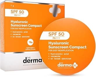 The Derma Co Hyaluronic Sunscreen Compact Powder SPF 50 PA+++ with Ceramides | Matte Finish | Even Skin Tone | Oil Control | Non sticky - 7g