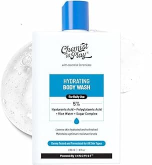Chemist At Play Hydrating Body Wash For Dry Skin | Hyaluronic Acid Winter Body Cleanser for Intense Hydration | Reduces Flakes & Itchiness | Polyglutamic Acid, SLS & Paraben Free| Women & Men | 236ml