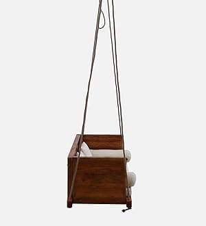 Solid Wood 2 Seater Rope Swing Chair | Wooden Hammock Swing Sofa with Rope & Complete Accessories for Living Room, Indoor, Outdoor, Balcony & Garden | House Big Swings Jhula, Teak Finish