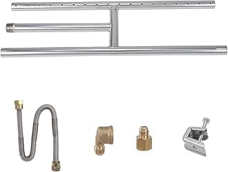 VEVOR 6 x 18 inch Drop-in Fire Pit Pan, Rectangular Stainless Steel Fire Pit Burner, Natural & Propane Gas Fire Pan H-Burner 90,000 BTU for Indoor or Outdoor Use