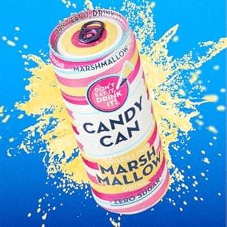 Candy Can,Variety Pack - Cotton Candy, Bubblegum,Marshmallow,Sour Apple, Rocket Ice Lolly,Birthday Cake - Fizzy Drink, Nostalgic American Soda Flavours, Sugar Free, Sparkling Pop Single Can 6 x 330ml