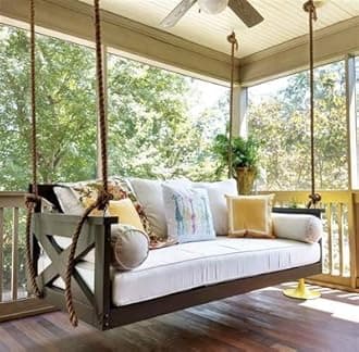 Solid Wood 2 Seater Rope Swing Chair | Wooden Hammock Swing Sofa with Rope & Complete Accessories for Living Room, Indoor, Outdoor, Balcony & Garden | House Big Swings Jhula | Teak Finish