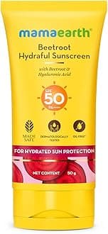 Mamaearth Beetroot Hydraful Sunscreen with Beetroot Extract, Hyaluronic Acid & Aloe Vera SPF 50 & PA++++ Sunscreen for Face, Hydrating, Lightweight Texture & Broad Spectrum UV Protection Sun Care, 50g