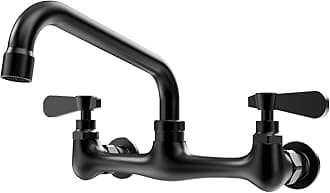 BWE Wall Mount Kitchen Faucets 8 Inch Center Commercial Kitchen Sink Faucet with 8" Swivel Spout 2 Handle Wall Mounted Utility Laundry Sink Faucets, Utility Sink Faucet