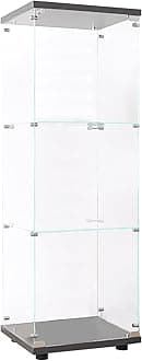 Modern 49'' Contemporary 3-Shelf Case Glass Display Cabinet in Clear with Door, Curio Cabinet Collection Display Case, Floor Standing Bookshelf for Living Room Bedroom Home Office