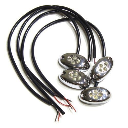 Green 4 LED Pod Light Strip Module Chrome Housing 12V DC Accent Lighting (Pack of 4)