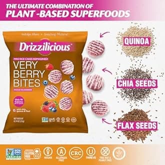 Drizzilicious Mini Rice Cakes Very Berry - Rice Crisps, Healthy Snack for Adults and Kids, Flavored Rice Cakes, Vegan, Gluten Free, Allergen Free, Only 90 Calories Per Bag - .74 oz (Pack of 10)