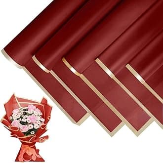 Just Flowers Waterproof Floral Wrapping Paper, Gift Wrapping Paper Roll Sheet, Florist Bouquet Supplies (Maroon with Gold Edge, Pack of 10)