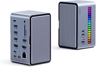 USB C Docking Station Dual Monitor, LED Strip Light USB-C Hub Type-C Adapter with HDMI, M.2 SSD Enclosure, 100W Power Delivery, USB 3.1, Ethernet, SD/TF for MacBook Air Pro, Laptop (U100 Pro)