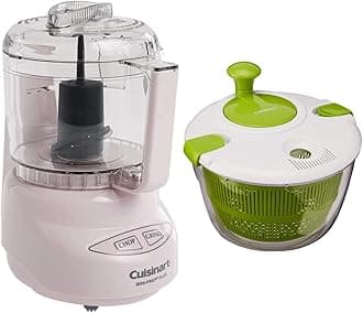 Cuisinart DLC-2APK Mini-Prep Plus Food Processor, 24 Ounce, Pink & Salad Spinner, White, SAS Large 5-Quart, CTG-00-SAS