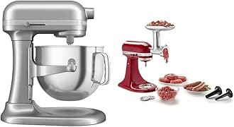 KitchenAid® 7 Quart Bowl-Lift Stand Mixer, Contour Silver & KSMMGA Metal Food Grinder Attachment, Silver
