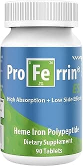 - Proferrin ES- 10.5mg of high Absorbing Heme Iron Polypeptide. Made in the USA. 90 Tablets. Easy on the Gut. Not affected by Coffee, Calcium, or PPI's.