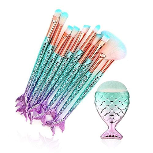 Makeup Brushes Set 11PCS Make Up Foundation Eyebrow Eyeliner Blush Cosmetic Concealer Brushes (Mermaid Colorful)