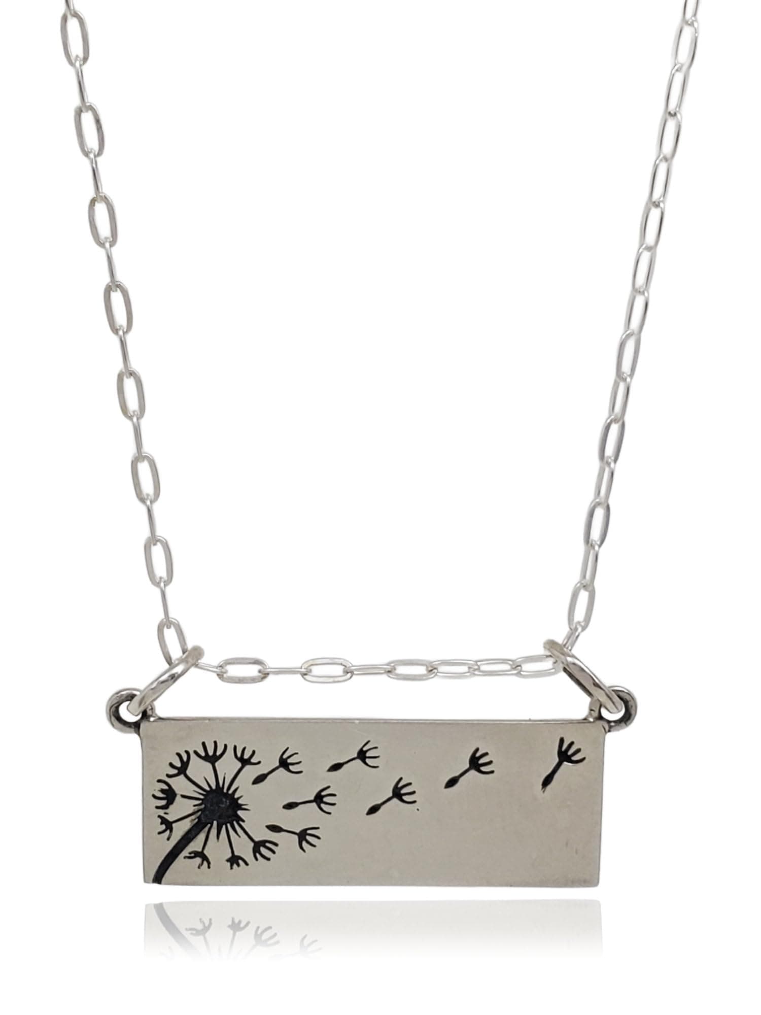EnCharmedSterling Silver Make a Wish Dandelion Rectangle Festoon Flat Charm Necklace, 18"