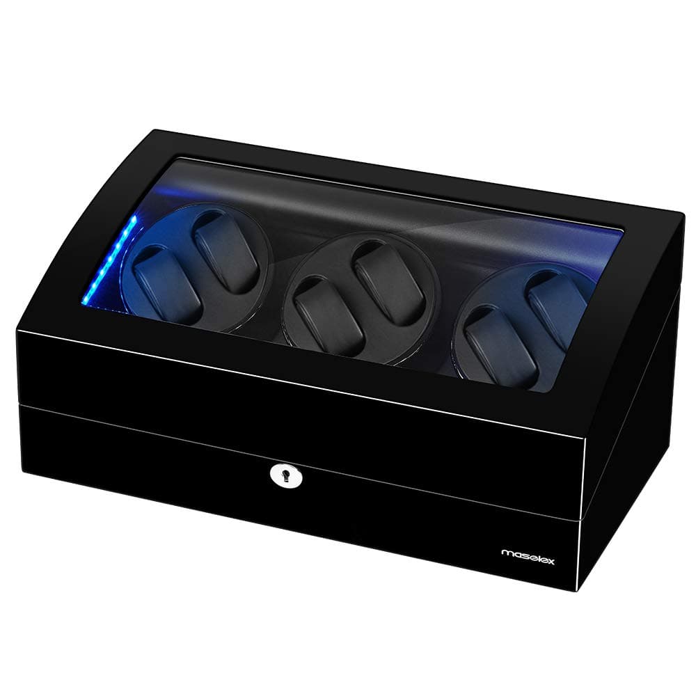 Automatic Watch Winder for 6 Watches with 7 Storage Display Box Case with Mabuchi Motor (Black(LED))