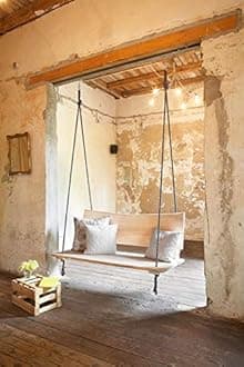 Solid Wood 2 Seater Rope Swing Chair | Wooden Hammock Swing Sofa with Rope & Complete Accessories for Living Room, Indoor, Outdoor, Balcony & Garden | House Big Swings Jhula | Light Teak